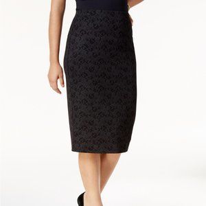 !~Deep Black Foil Lace Metallic Lace Midi Skirt~!